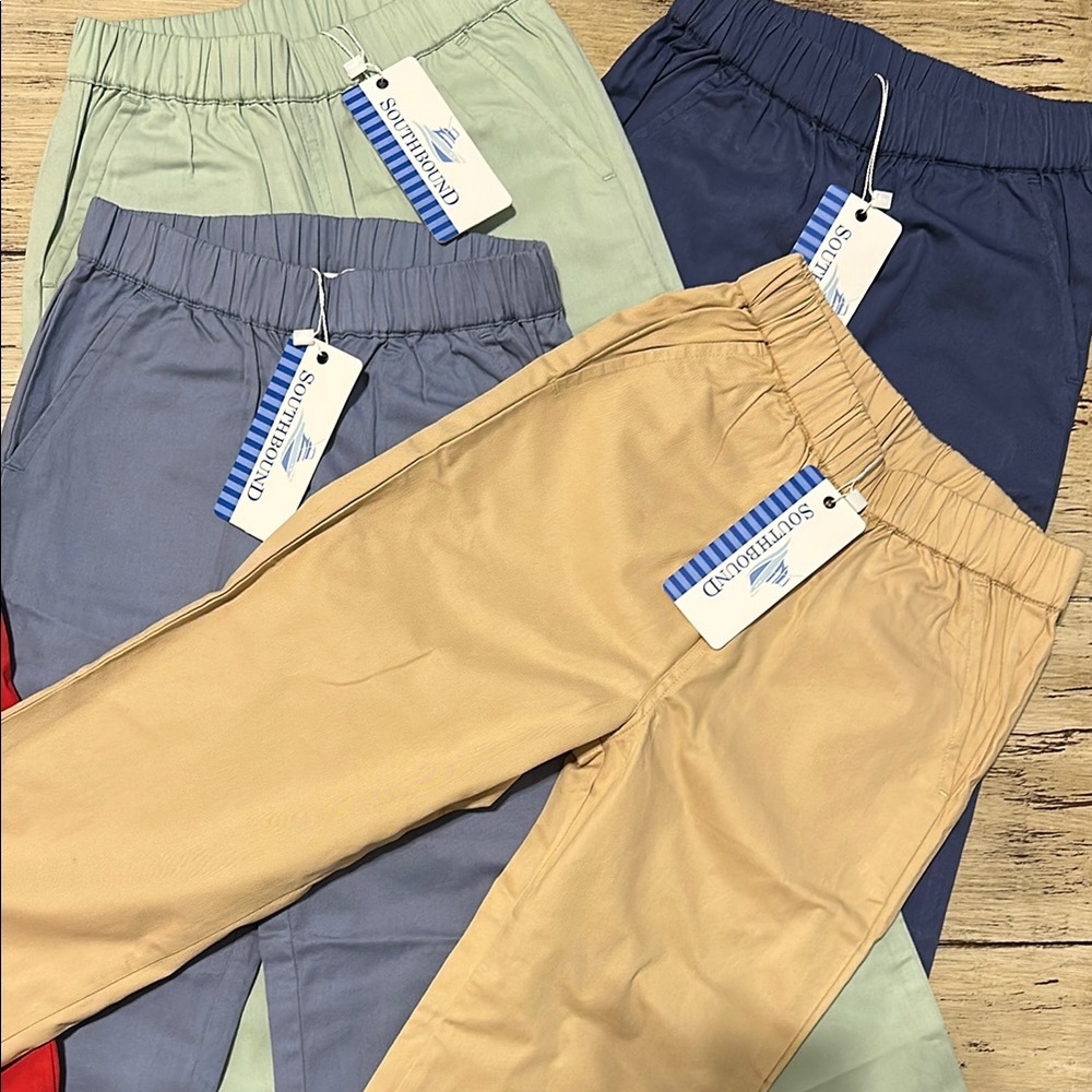 Casual Tan and Blue Bottoms with Elastic Waist